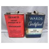 Texaco Hydraulic Oil & Wards Linseed Oil Cans