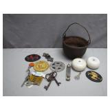 Eclectic Lot with Rustic Iron Pot and More