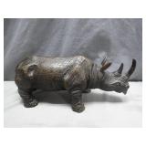 Solid Bronze Rhino Statue with Detailed Texture