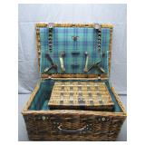 Wicker Basket With Tartan Lining and Straps