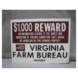 Virginia Farm Bureau $1,000 Reward Sign