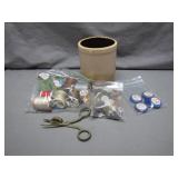 Craft Lot With Nixon Pins and Stoneware Jar