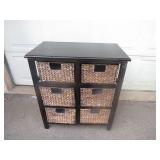 Wooden Storage Unit With Woven Baskets