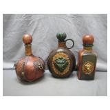 3 Decorative Leather-Covered Bottles