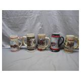 5 Budweiser Clydesdale Beer Steins