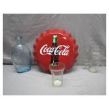 Coca-Cola Collectibles and Blue Glass Bottle