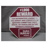 $1,000 Reward Farm Bureau Sign