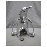 Polished Metal Penguin Figurine on Skis