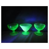 3 Uranium Glass Sherbert Dishes