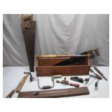 Rustic Wooden Toolbox w/ Vintage Hand Tools