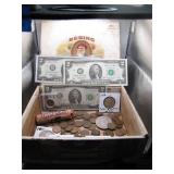 Cigar Box of Vintage US Coins & Currency