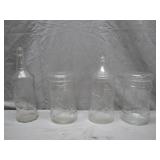 4 Embossed Clear Glass Bottles
