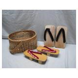 Traditional Japanese Geta and Basket Set