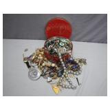 Jewelry in Red Tin Box