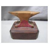 Small Brass Anvil on Wooden Base