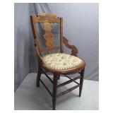 Hand-Carved Wooden Chair With Needlepoint Seat
