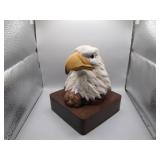 Handcrafted Eagle Head Decor on Wooden Base