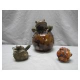 Frog-Themed Sculpture Trio