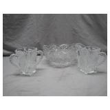 Pressed Glass Creamer, Sugar, and Bowl Set