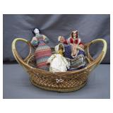 Wicker Basket with Three Folk Dolls