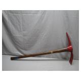 Red-Handled Pickaxe with Wooden Shaft