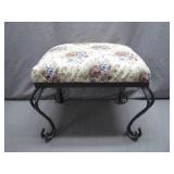 Upholstered Footstool With Iron Scroll Legs