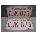 Maryland License Plate Pair, 1980 Dated Tags