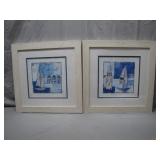 Framed Coastal Sailboat & Lighthouse Art Set