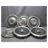 6 Vintage Hubcaps in Mixed Styles