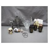 Skull-Themed Collectibles Set with Glassware