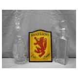 Crystal Decanters Set with Red Lion Plaque