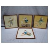 4 Framed Embroidered Panels