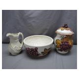 Ceramic Pitcher, Bowl, and Lidded Jar Set