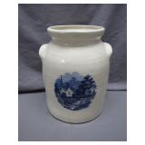 Stoneware Jar with Blue Transfer Design