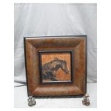 Framed Horse Print and Cowboy Figurines