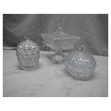 Three Pressed Glass Containers