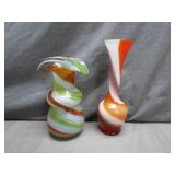 2 Multicolored Art Glass Vases