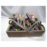 Wooden Tool Crate with Assorted Hand Tools
