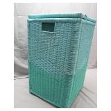 Blue Painted Wicker Laundry Hamper