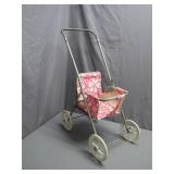 Child's Doll Stroller With Floral Fabric Seat