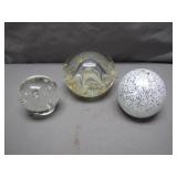 3 Glass Orb Paperweights