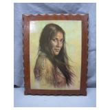Native Woman Portrait on Wood Display