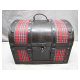Plaid-Accented Decorative Wooden Chest