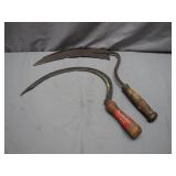 Two Vintage Scythes With Wood Handles