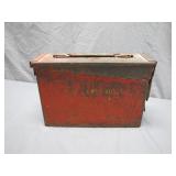 Rustic Red Metal Ammo Box with Hinged Lid