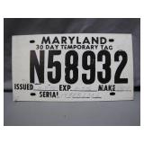 1976 Maryland Temporary Tag