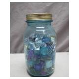 Blue Mason Jar Filled With Glass Gems