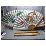 6 Large Folding Fans Decor Lot