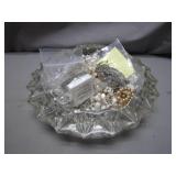 Faceted Glass Bowl With Assorted Jewelry