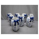 8 Bow-Adorned Ceramic Vases